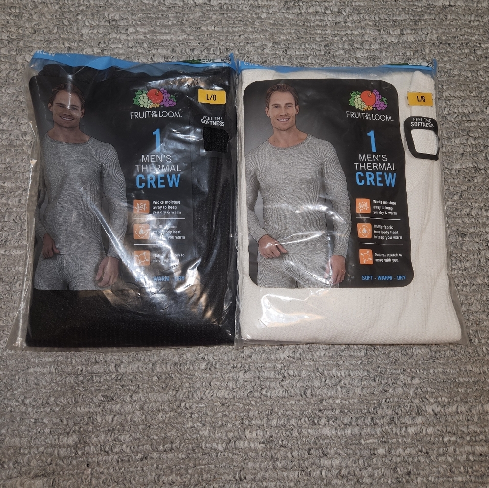 Fruit of the Loom Men's Thermal Crew Set in Black and Cream
